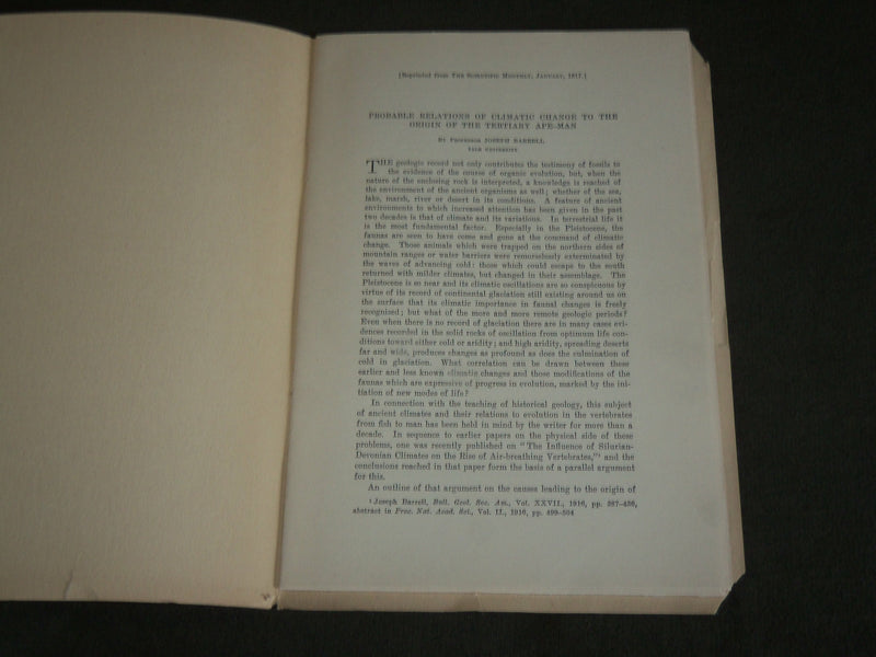 1917 CLIMATIC CHANGE TO TERTIARY APE-MAN SOFTCOVER BOOK BY BARRELL - J 7116