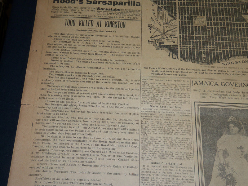 1907 JANUARY 17 THE BOSTON HERALD - 1000 KILLED 90,000 HOMELESS KINGSTON- BH 326