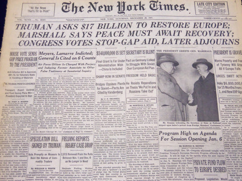 1947 DEC 20 NEW YORK TIMES - TRUMAN ASKS $17 BILLION TO RESTORE EUROPE - NT 172