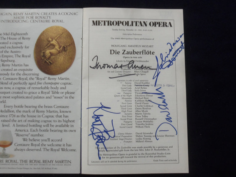 1981 NOV 10 DIE ZAUBERFLOTE SIGNED PROGRAM - KATHLEEN BATTLE-T. ALLEN-D. KUEBLER
