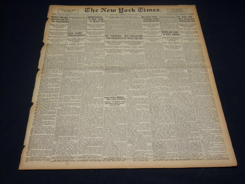 1920 MAY 27 NEW YORK TIMES NEWSPAPER - RODOLFO HERRERA GIVES UP - NT 8681
