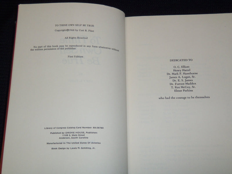1968 TO THINE OWN SELF BE TRUE BOOK BY CORT R. FLINT - KD 7851