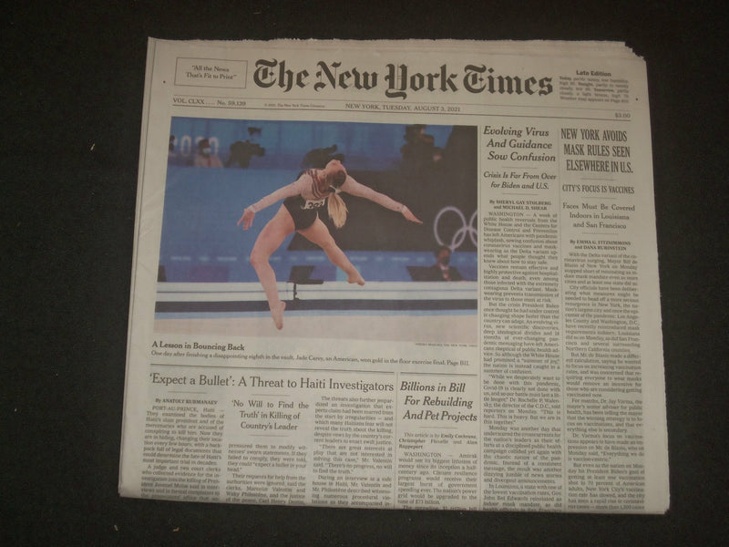 2021 AUGUST 3 NEW YORK TIMES - NEW YORK AVOIDS MASK RULES SEEN ELSEWHERE IN U.S.