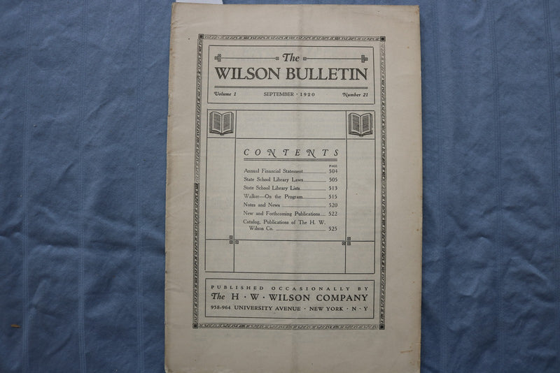 1917-1920 THE WILSON BULLETIN - THE SCHOOL LIBRARY NUMBER - LOT OF 4 - K 2966