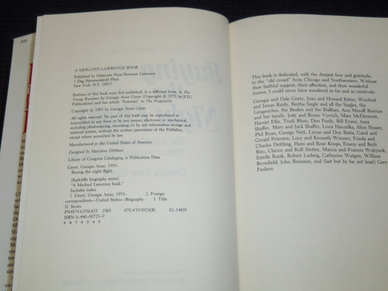 1983 BUYING THE NIGHT FLIGHT HARDCOVER BOOK SIGNED BY GEORGIE GEYER - KD 7675