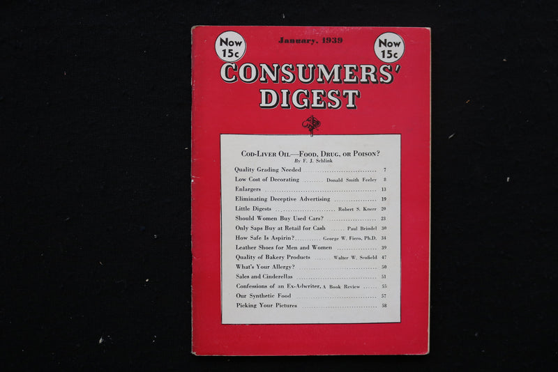 1939 JANUARY CONSUMERS' DIGEST MAGAZINE - COD-LIVEF OIL COVER - K 396