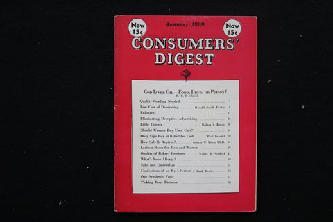 1939 JANUARY CONSUMERS' DIGEST MAGAZINE - COD-LIVEF OIL COVER - K 396