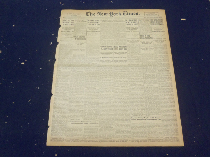 1923 DECEMBER 24 NEW YORK TIMES - PHARAOH CHARIOTS PLATED WITH GOLD - NT 9226