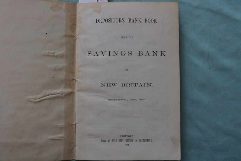 1860'S NEW BRITIAN SAVINGS BANK DEPOSITORS BOOK - K 3308