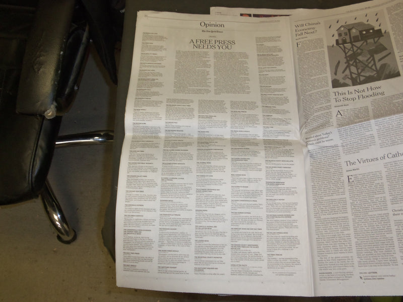 2018 AUGUST 16 NEW YORK TIMES - OPINION PAGE: FREEDOM OF THE PRESS