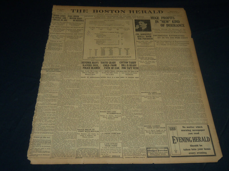 1911 AUGUST 22 THE BOSTON HERALD - HUGE PROFITS IN NEW KIND OF INSURANCE- BH 311
