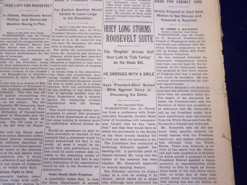 1933 JANUARY 20 NEW YORK TIMES - HUEY LONG, ROOSEVELT TALK - NT 3862