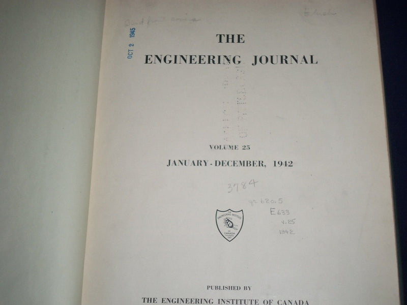 1942 THE ENGINEERING JOURNAL BOUND VOLUME NO. 25 - NICE ADS + COVERS - KD 1405