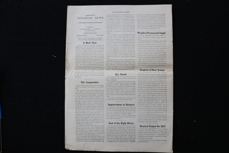 1908-1909 GAVIGAN'S FINANCIAL NEWS NEWSPAPER - LOT OF 2 - K 2947