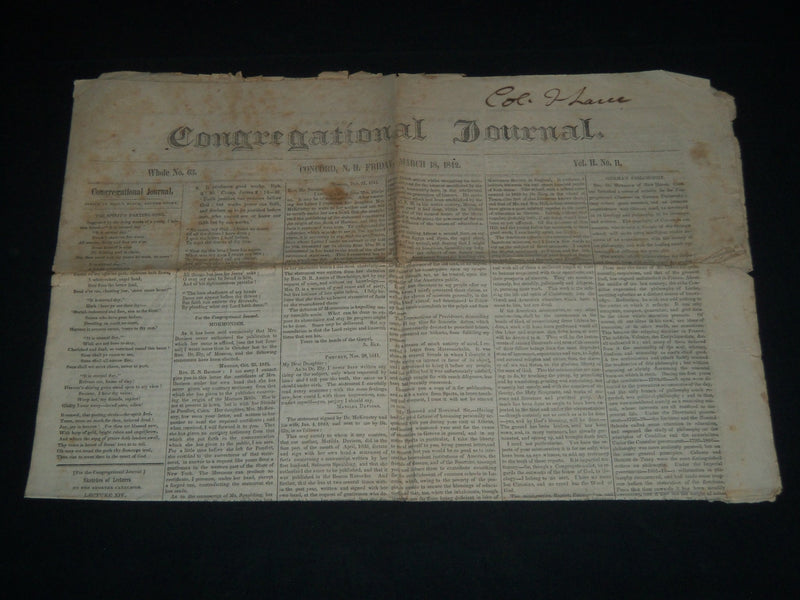1842 MARCH 18 CONGREGATIONAL JOURNAL NEWSPAPER - CONCORD NEW HAMPSHIRE - NP 614J