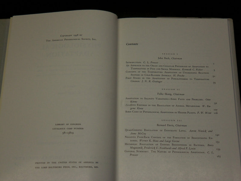1958 PHYSIOLOGICAL ADAPTATION BOOK EDITED BY C. LADD PROSSER - KD 6161
