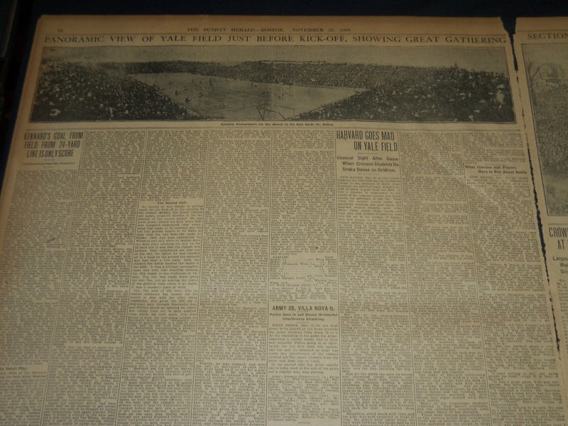 1908 NOVEMBER 22 THE BOSTON HERALD - HARVARD VANQUISHES YALE 4-0 - BH 218