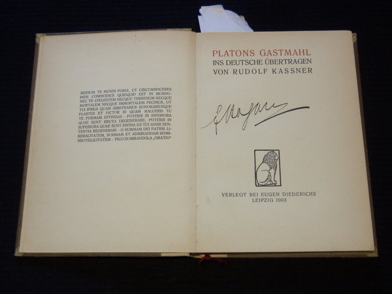 1903 PLATONS GASTMAHL INS DEUTSCHIE UBERTRAGREN GERMAN BOOK - KD 7811