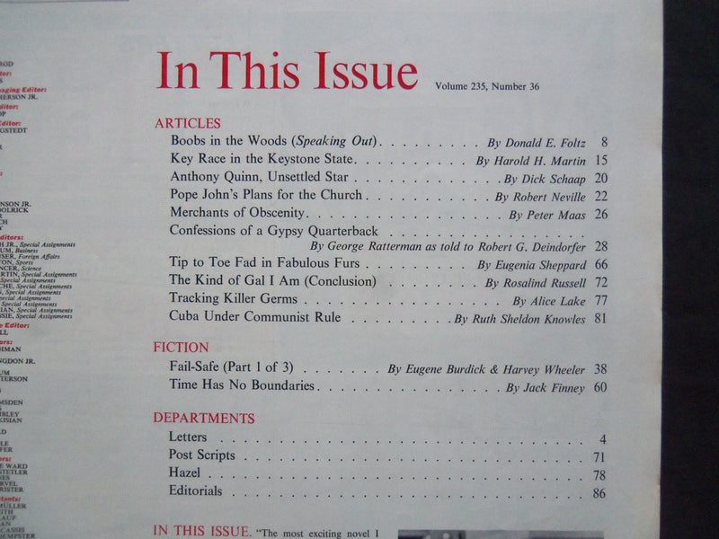 1962 OCTOBER 13 THE SATURDAY EVENING POST MAGAZINE - FAIL-SAFE STORY - SP 2380