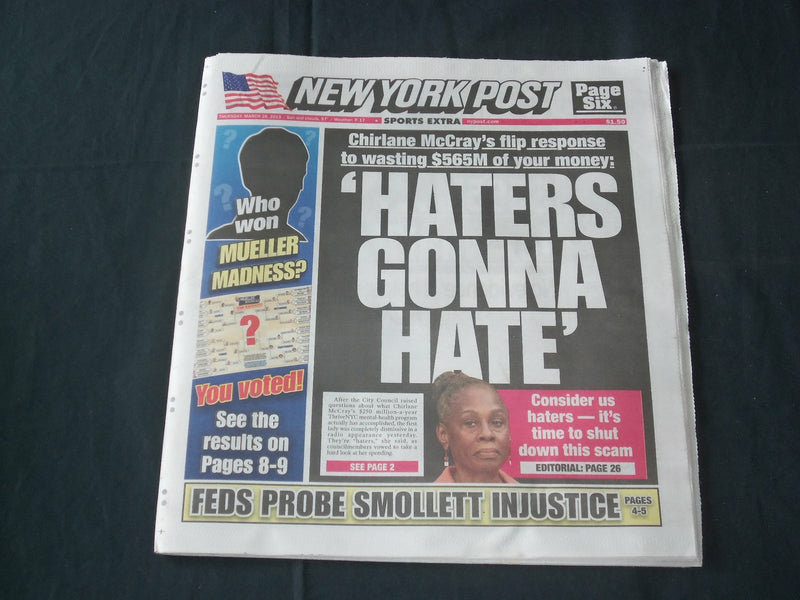 2019 MARCH 28 NEW YORK POST NEWSPAPER - FEDS PROBE JUSSIE SMOLLETT INJUSTICE