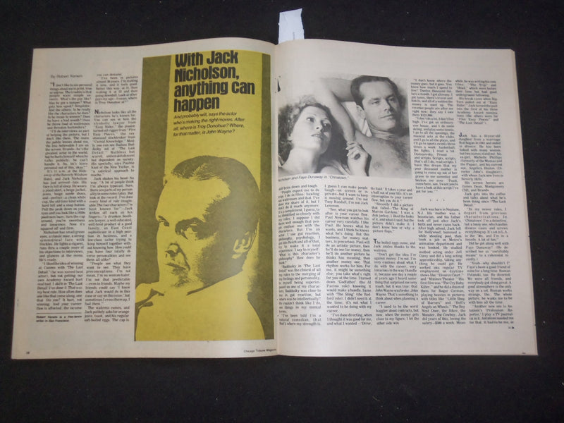 1974 AUGUST 4 CHICAGO TRIBUNE MAGAZINE - JACK NICHOLSON - NP 8068