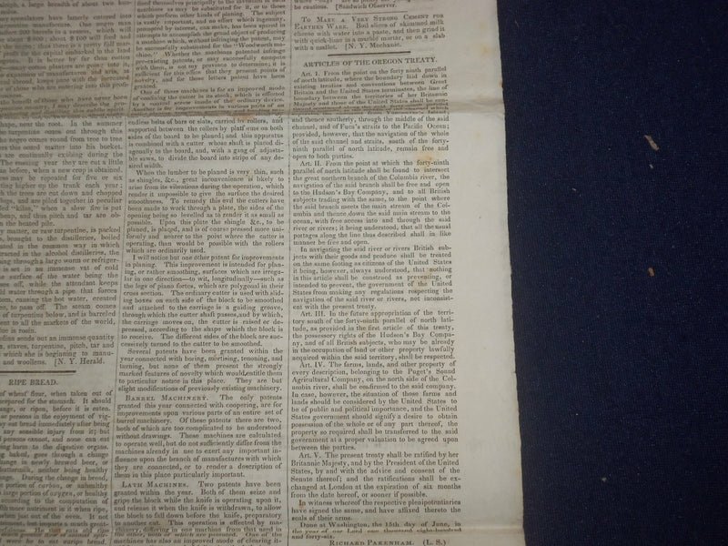 1846 AUGUST 15 MASSACHUSETTS PLOUGHMAN - SAW MILLS - OREGON TREATY - NP 5128