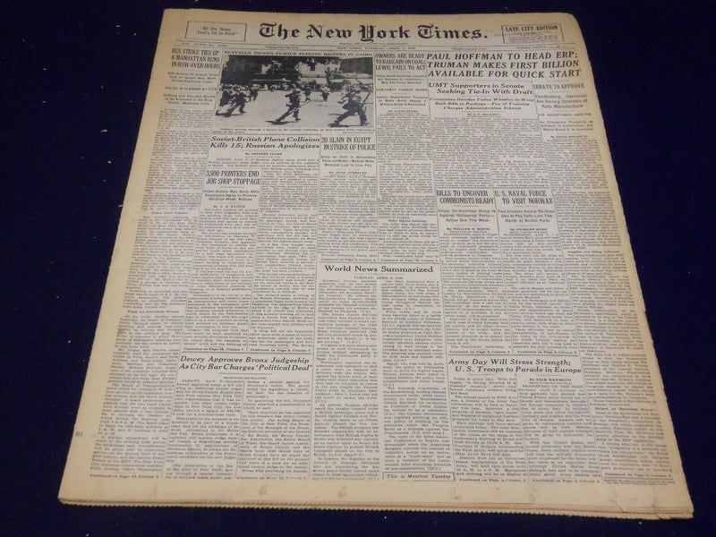 1948 APRIL 6 NEW YORK TIMES - POLICE STRIKE IN EGYPT KILLS 20 - NT 3538