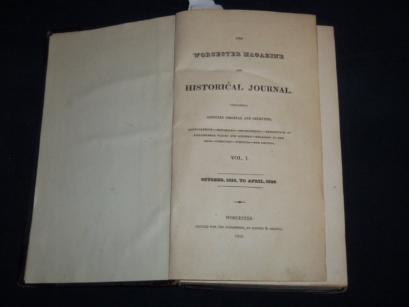 1825-1826 THE WORCESTER MAGAZINE & HISTORICAL JOURNAL VOLUME 1 - KD 5523D