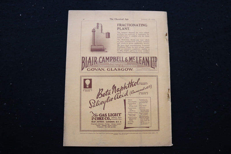 1924 JAN 26 THE CHEMICAL AGE MAGAZINE - WESTMINSTER BANK LTD COVER - SP 4190H