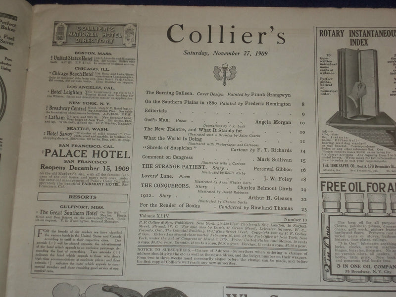 1909 NOVEMBER 27 COLLIER'S MAGAZINE - FICTION NUMBER FOR DECEMBER - ST 6689
