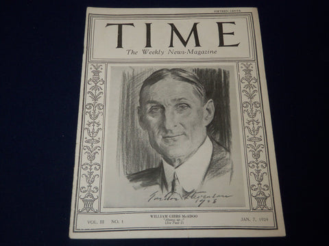 1924 JANUARY 7 TIME MAGAZINE - WILLIAM GIBBS MCADOO COVER - T 6