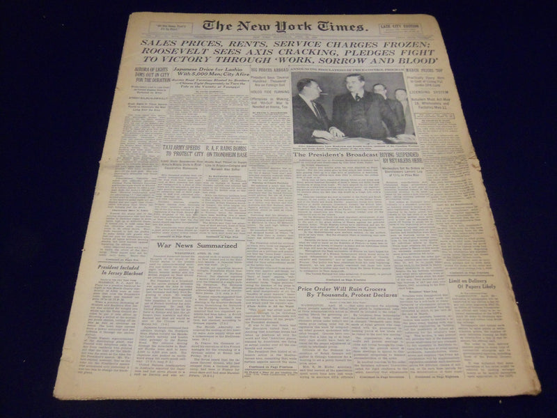 1942 APRIL 29 NEW YORK TIMES - ROOSEVELT SEES AXIS CRACKING - NT 1182