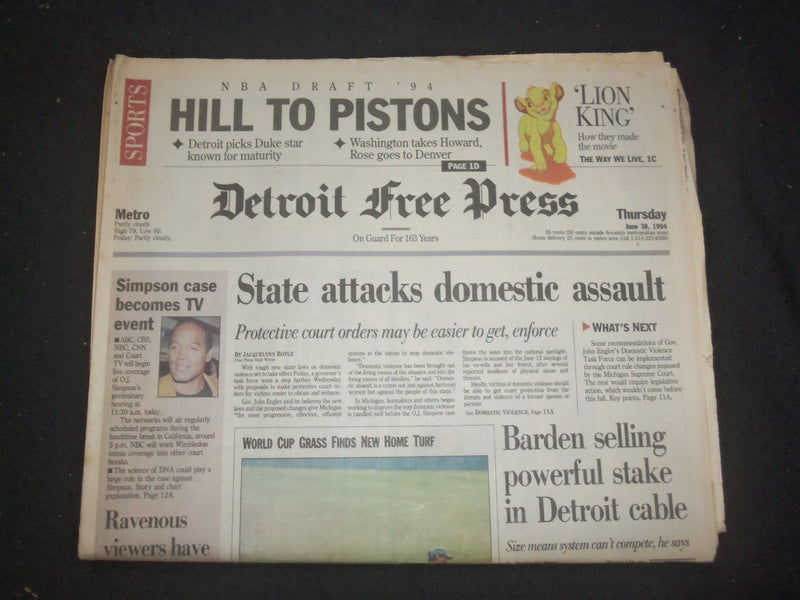 1994 JUNE 30 DETROIT FREE PRESS NEWSPAPER-HOW THEY MADE LION KING MOVIE- NP 7697