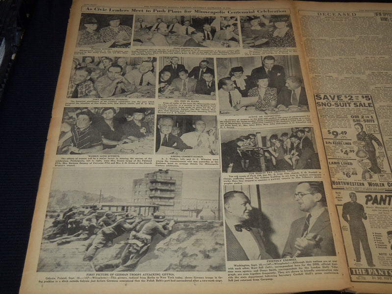 1939 SEPT 16 MINNEAPOLIS MORNING TRIBUNE - NAZIS USE PLANES HEAVY GUNS - NT 9532