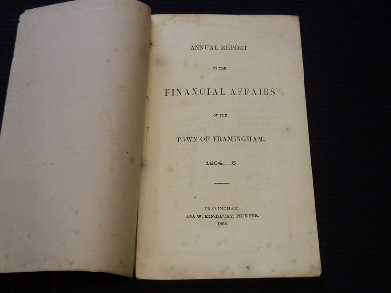 1864-1865 FRAMINGHAM ANNUAL REPORT OF THE FINANCIAL AFFAIRS - J 7264
