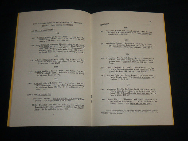 1955 THE DETROIT AREA STUDY BOOK PUBLISHED BY UNIVERSITY OF MICHIGAN - J 6806