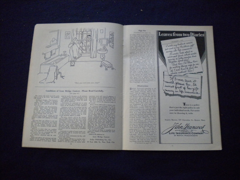 1930 DECEMBER 6 JUDGE MAGAZINE - THE FIRST SNOWFALL -LENZ BRIDGE CONTEST- B 438N