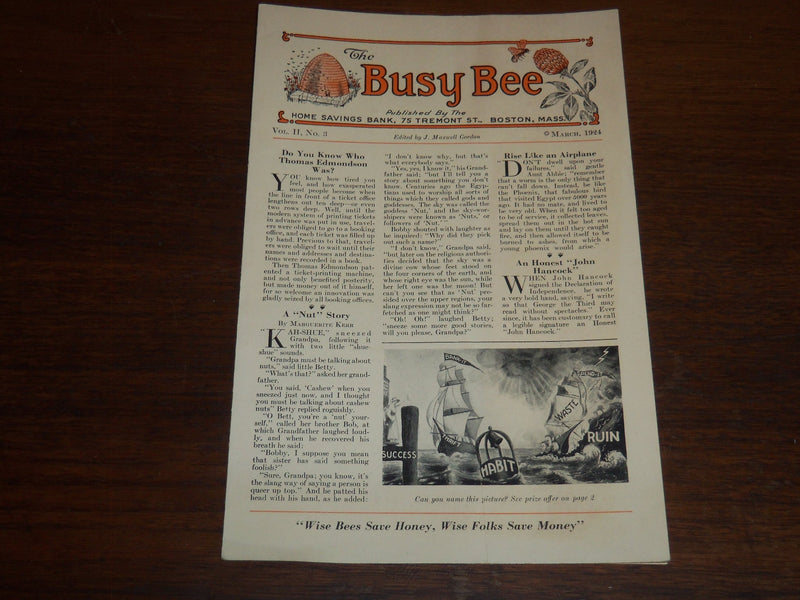 1923-1924 THE BUSY BEE MAGAZINE LOT OF 3 - HOME SAVINGS BANK BOSTON - K 1213