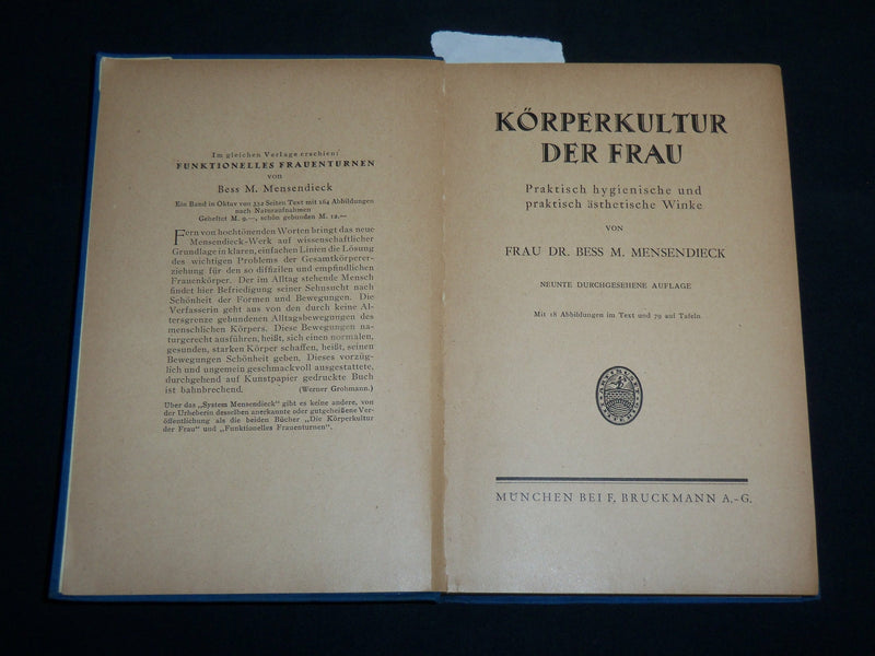 1925 KORPERKULTUR DER FRAU HARDCOVER BOOK BY BESS M. MENSENIECK - KD 7201
