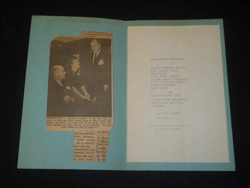 1964 METUCHEN HIGH SCHOOL CLASS OF 1933 REUNION PROGRAM - NEW JERSEY - J 5324