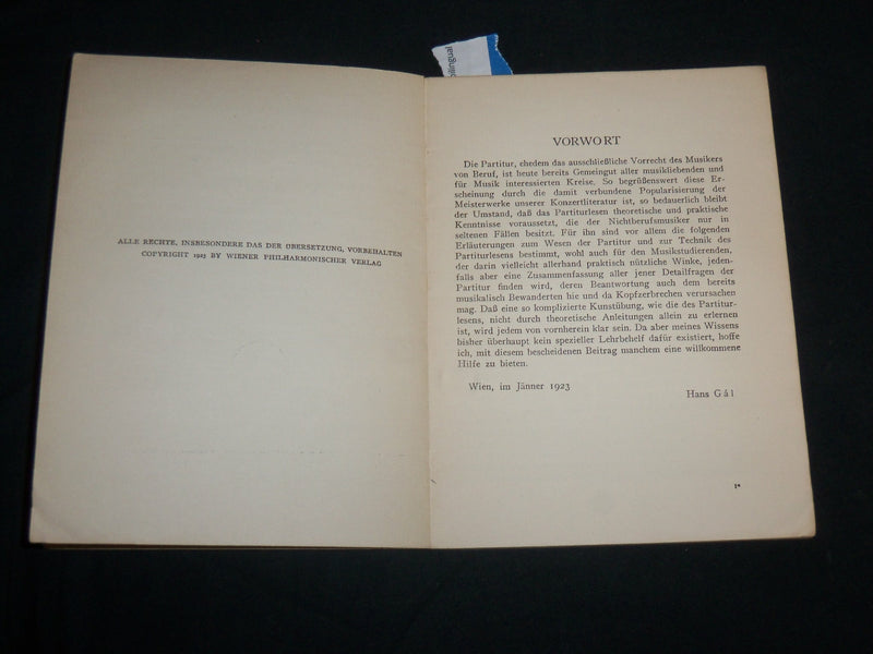 1923 ANLEITUNG ZUM PARTITURLESEN SOFTCOVER BOOK BY HANS GAL - J 6794