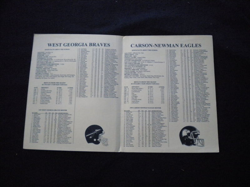 1995 NOV 18 NCAA CHAMPS BOWL PROGRAM - WEST GEORGIA VS CARSON-NEWMAN - J 8353