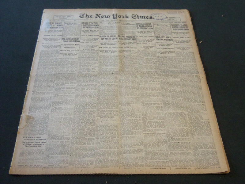 1921 SEPT 15 NEW YORK TIMES - ARBUCKLE ACCUSED OF MANSLAUGHTER BY JURY - NT 6469