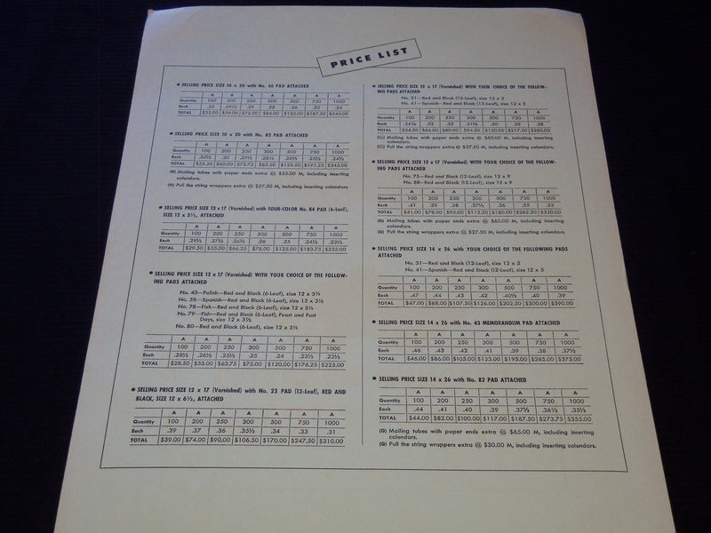 1958 BEAUX-ART HANGERS CALENDAR SALESMAN SAMPLE SHEETS BOOK - C 13