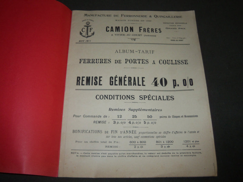 1911 CAMION FRERES FERRURES DE PORTES A COULISSES FRENCH CATALOGUE - FR 509