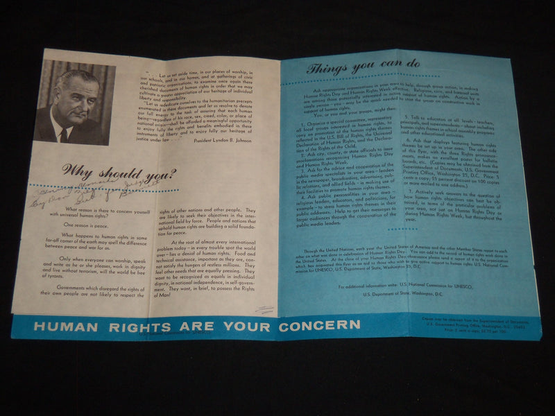 1965 DECEMBER 10-17 HUMAN RIGHTS DAY WEEK U. S. BILL O FRIGHTS FOLD-OUT - J 8678