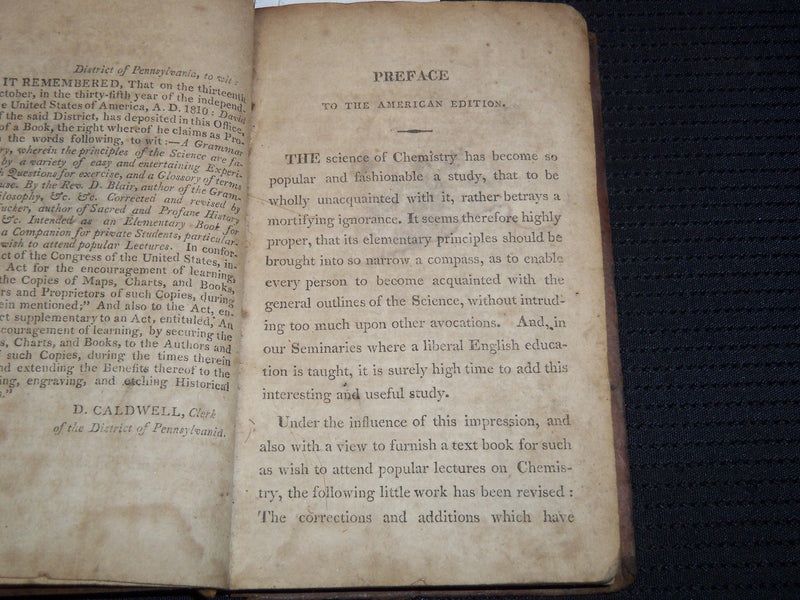 1810 A GRAMMAR OF CHEMISTRY BOOK BY REV. D. BLAIR & BENJAMIN TUCKER - J 8135
