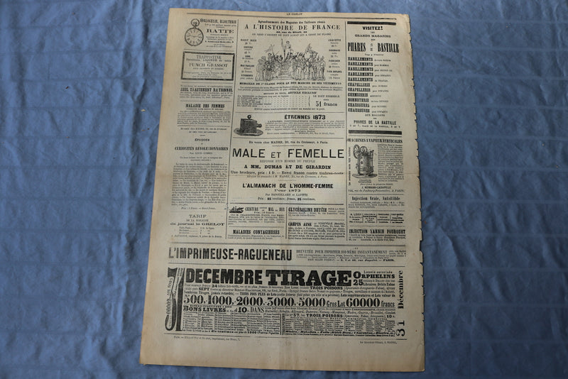 1872 DECEMBER 22 LE GRELOT NEWSPAPER- RATAPOIL-ALFRED LE PETIT- FRENCH - NP 8607