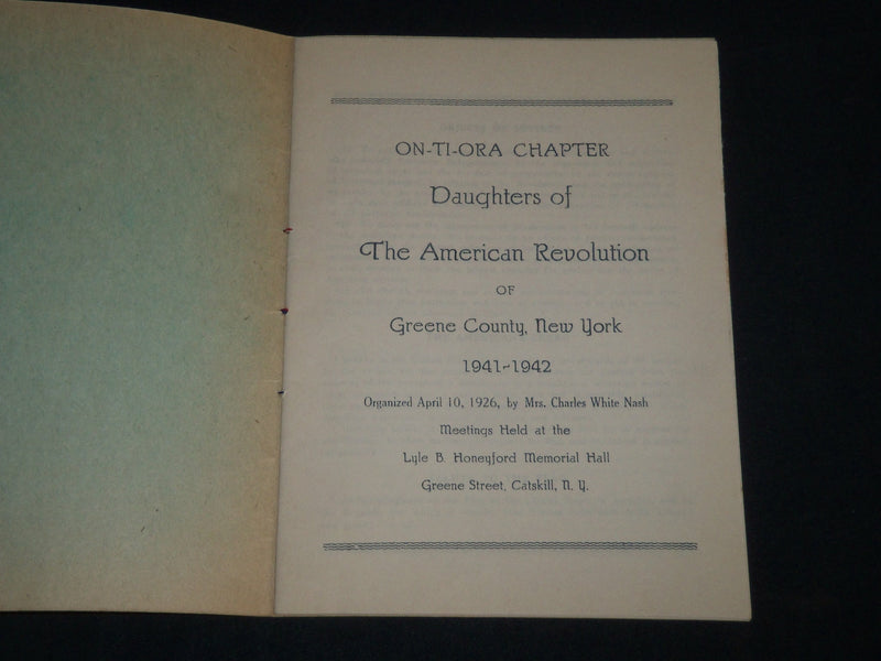 1941-1942 ON-TI-ORA CHAPTER DAUGHTERS OF THE AMERICAN REVOLUTION BOOK - J 4301