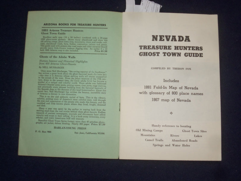 1970'S NEVADA TREASURE HUNTERS GHOST TOWN GUIDE SOFTCOVER BOOK - J 9604